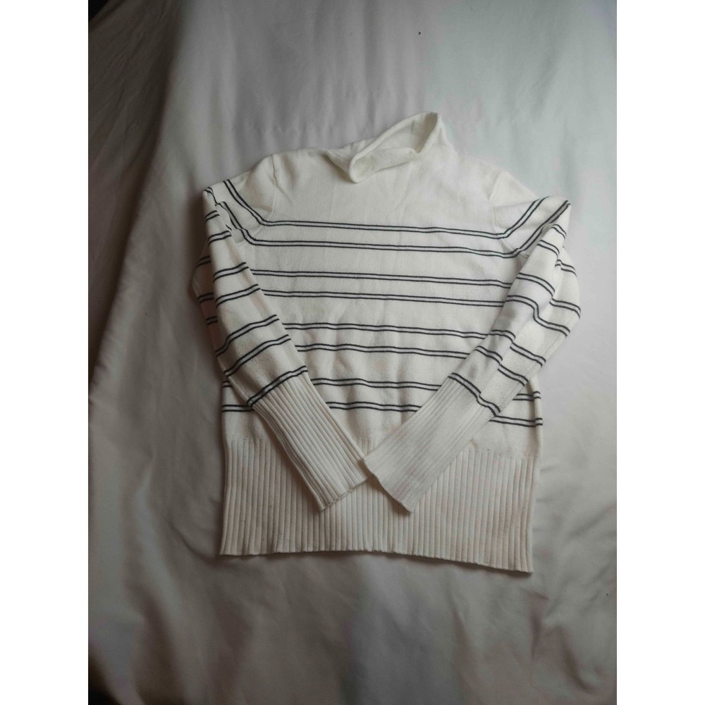 French Connection Sweater Womens Medium White Knit Stripe Turtleneck Long Sleeve
